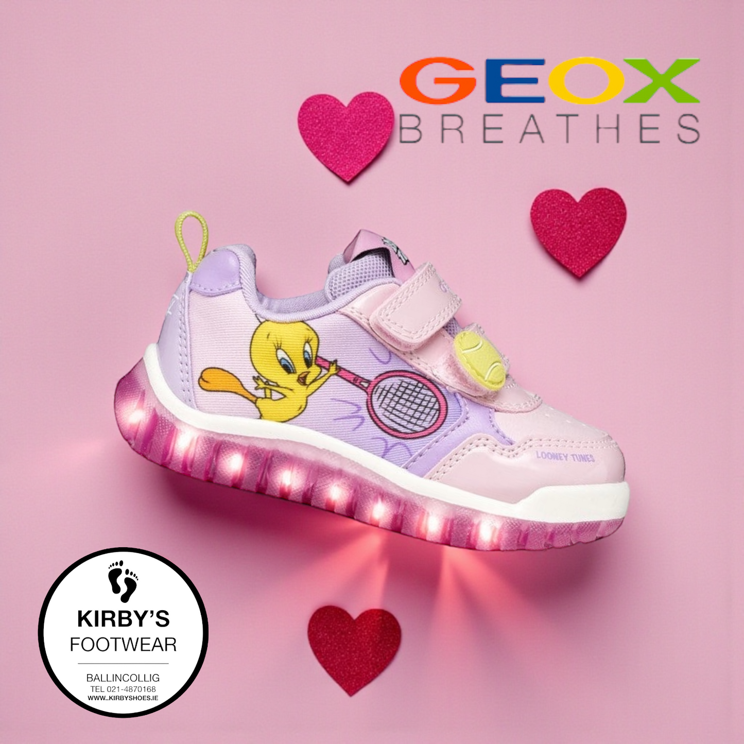 Geox tweety bird lights trainers lightyloo lilac - Kirbys Footwear Ltd