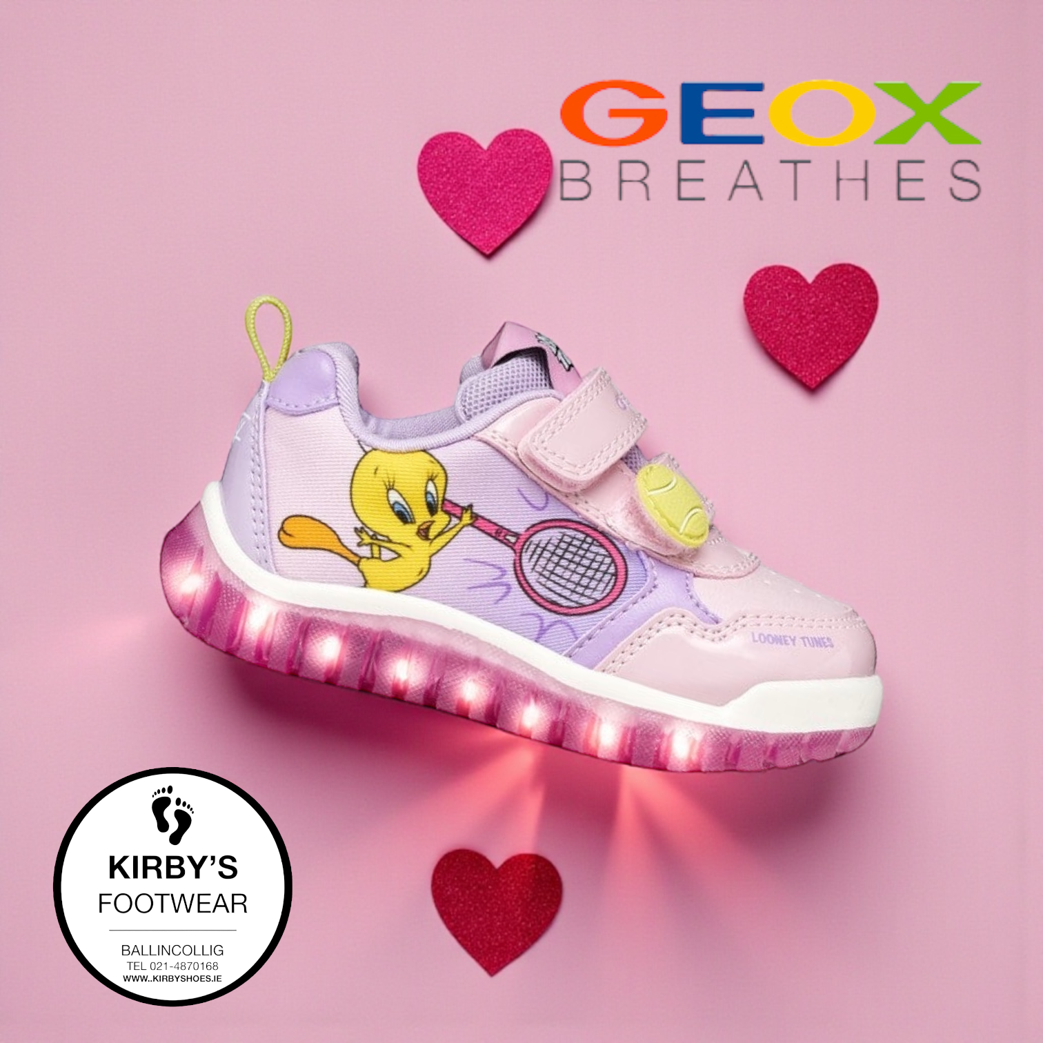 Geox tweety bird lights trainers lightyloo lilac - Kirbys Footwear Ltd