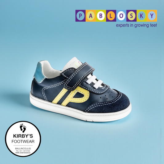 Pablosky velcro trainer navy yellow  - 070420 - Kirbys Footwear Ltd