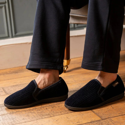 Lazy Dogz Ryan slipper - navy men’s slipper – side view