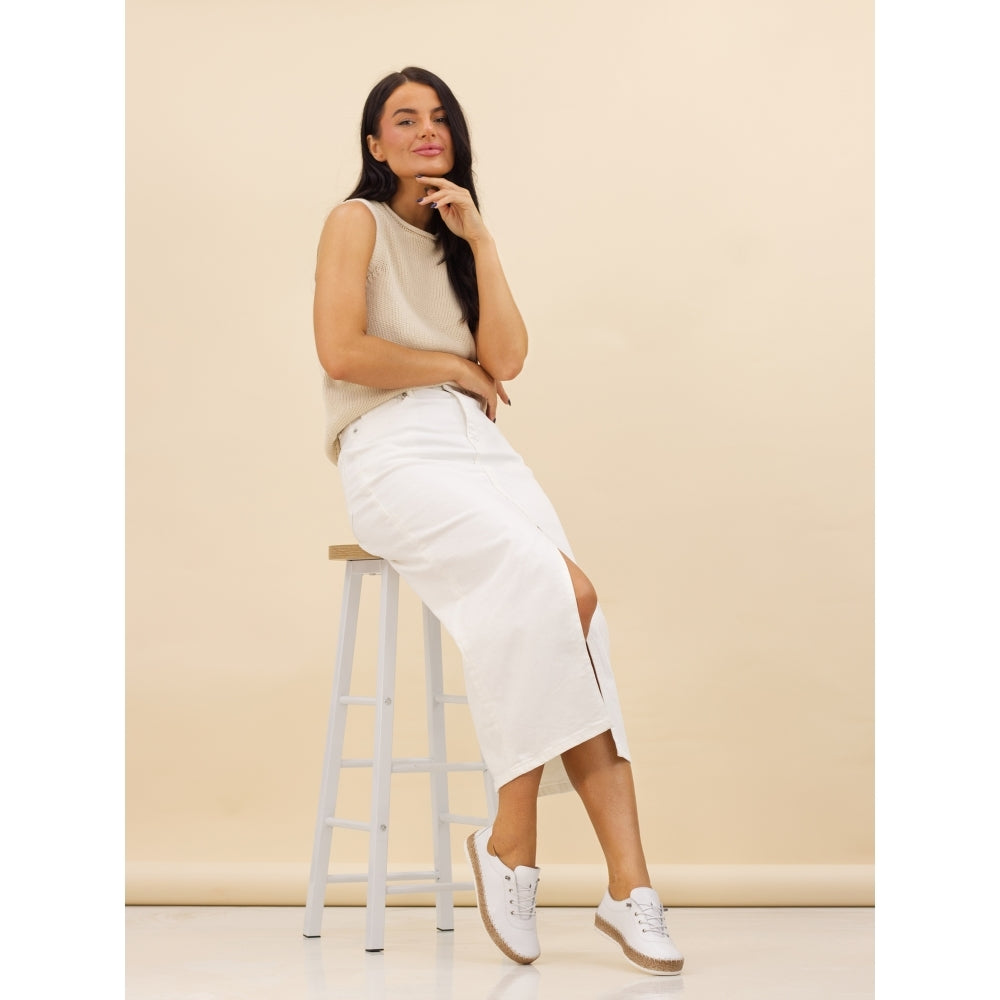 Lunar Evie white leather plimsole