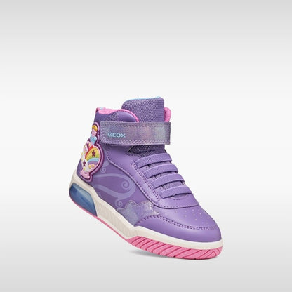 Geox Inek violet pink girls high-top light-up shoe front angle