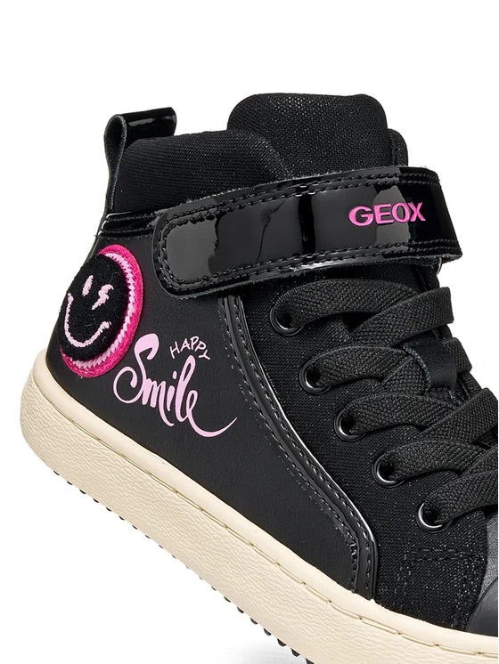 Geox Kalispera Happy Smile black girls high-top trainer side detail