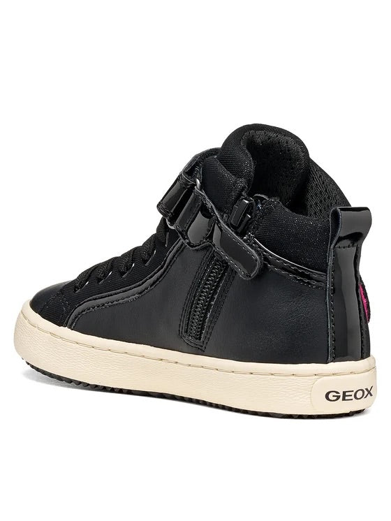 Geox Kalispera Happy Smile black girls high-top trainer rear view