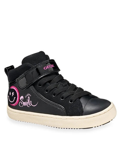 Geox Kalispera Happy Smile black girls high-top trainer front angle