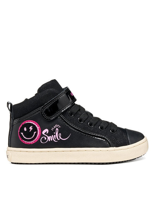 Geox Kalispera Happy Smile black girls high-top trainer side view