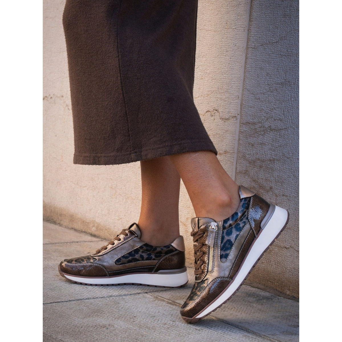 Lunar Sally Taupe ladies trainer on model