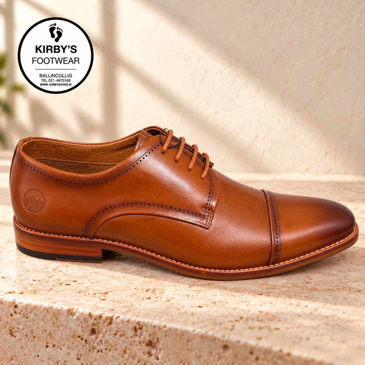 NINETY78 men's tan leather toe cap shoe