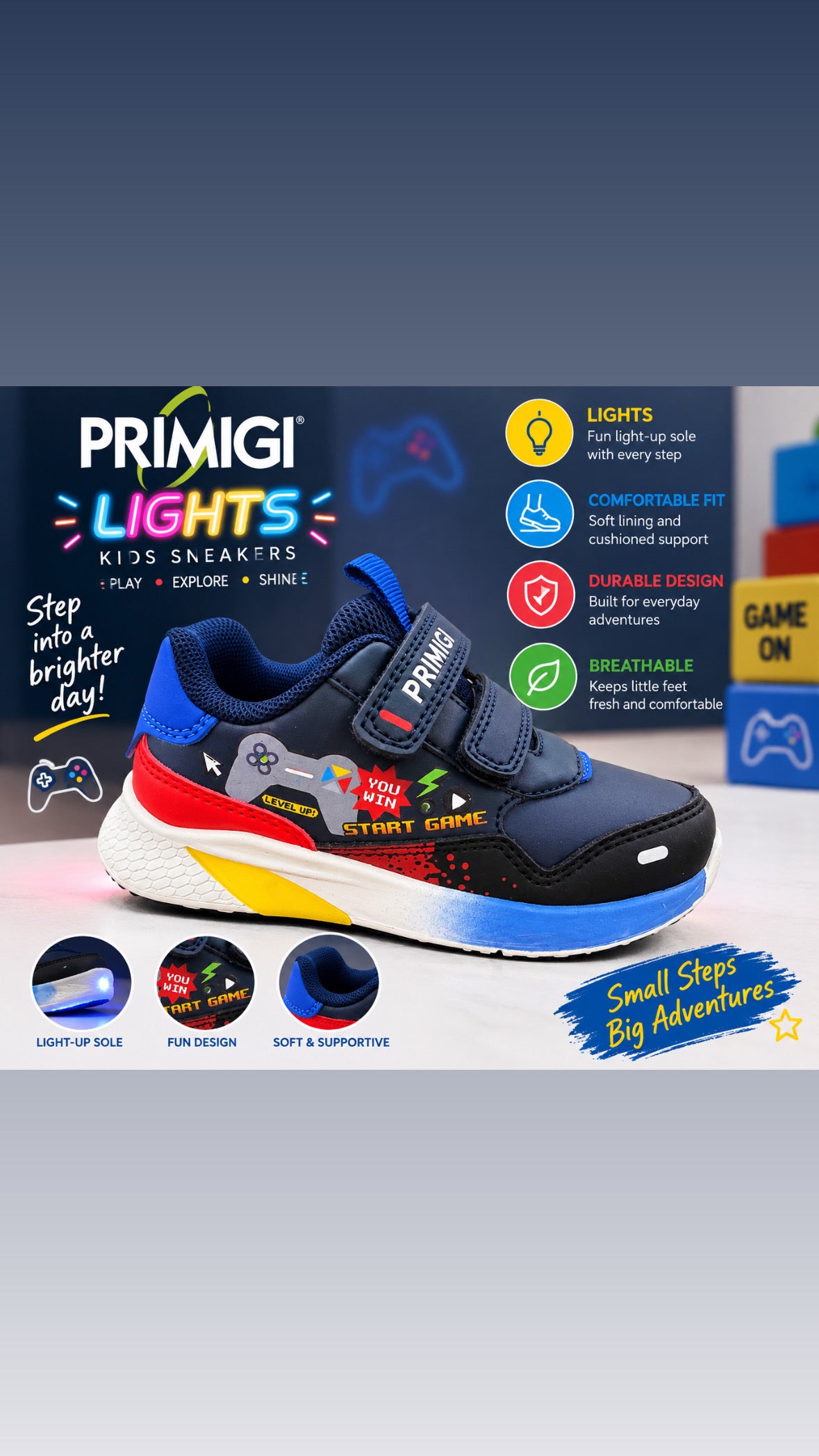 Primigi boys navy gaming light-up trainer