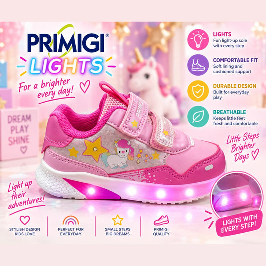 Primigi girls pink unicorn light-up trainer