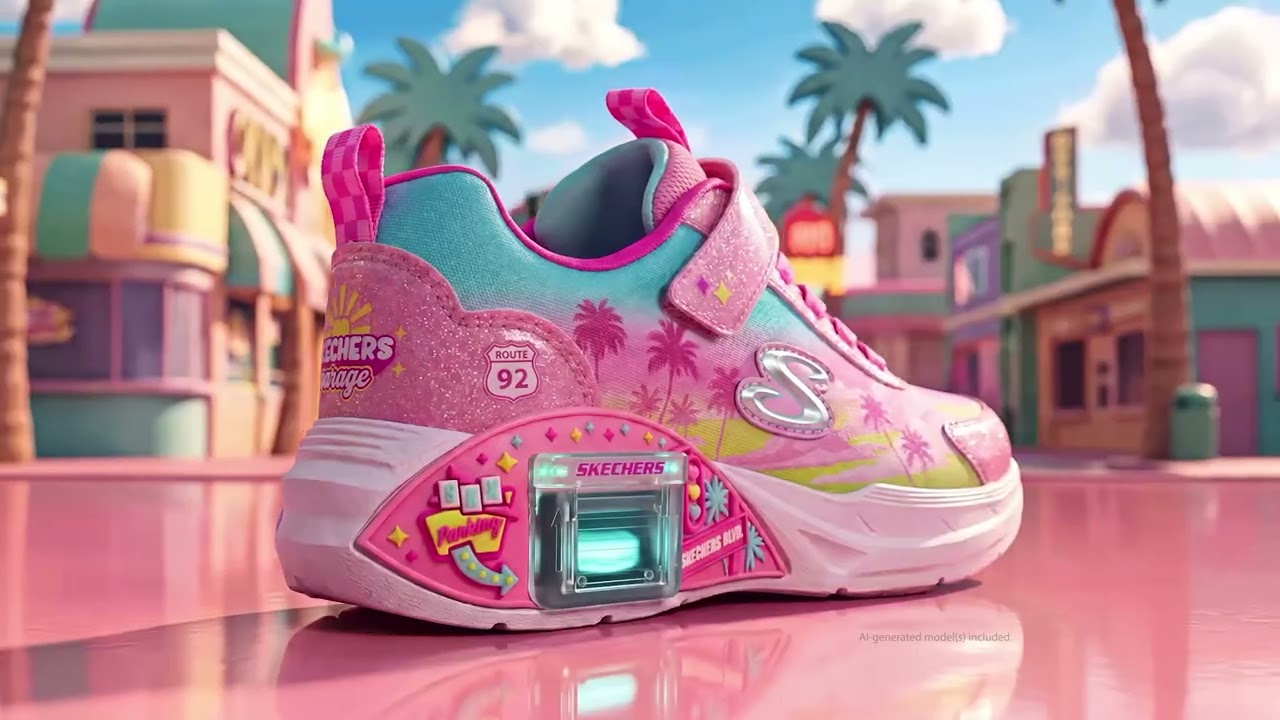 Skechers Garage Glam Racer pink multi garage detail scene