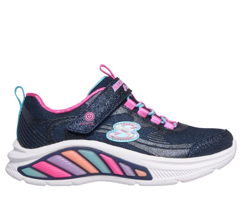 Skechers Rainbow Cruisers Glitzy Glow navy multi girls light-up trainer side view