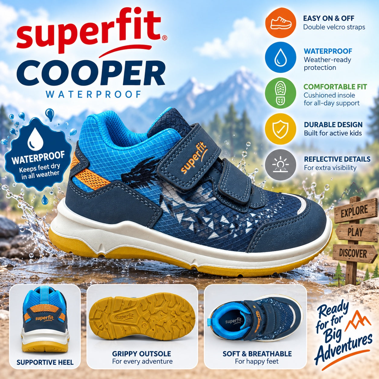 Superfit Cooper waterproof navy orange boys trainer