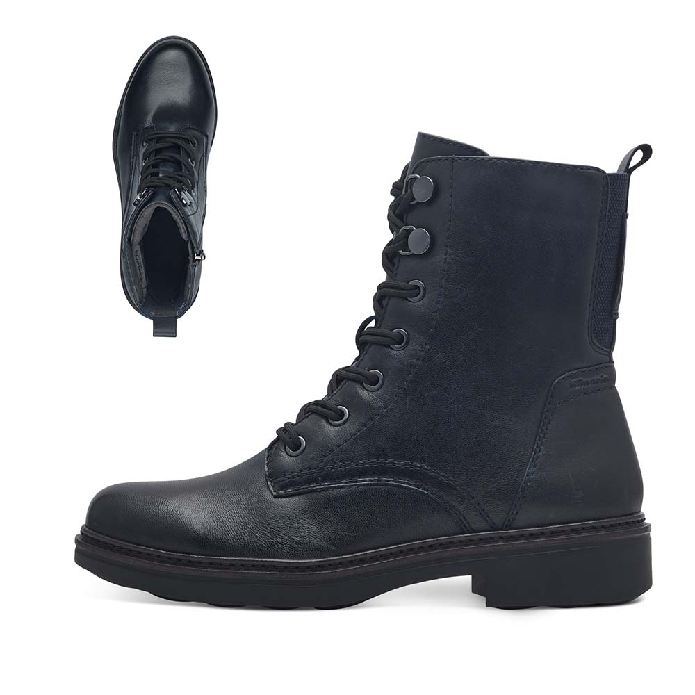Tamaris navy leather boot 85107 Kirbys Footwear Ltd
