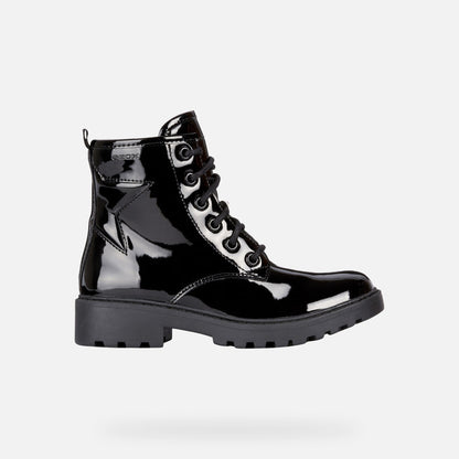 Geox Casey black patent zip boot - Kirbys Footwear Ltd