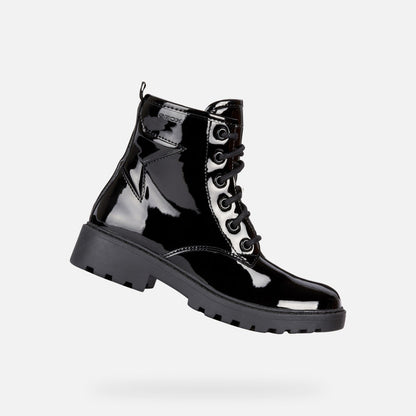 Geox Casey black patent zip boot - Kirbys Footwear Ltd
