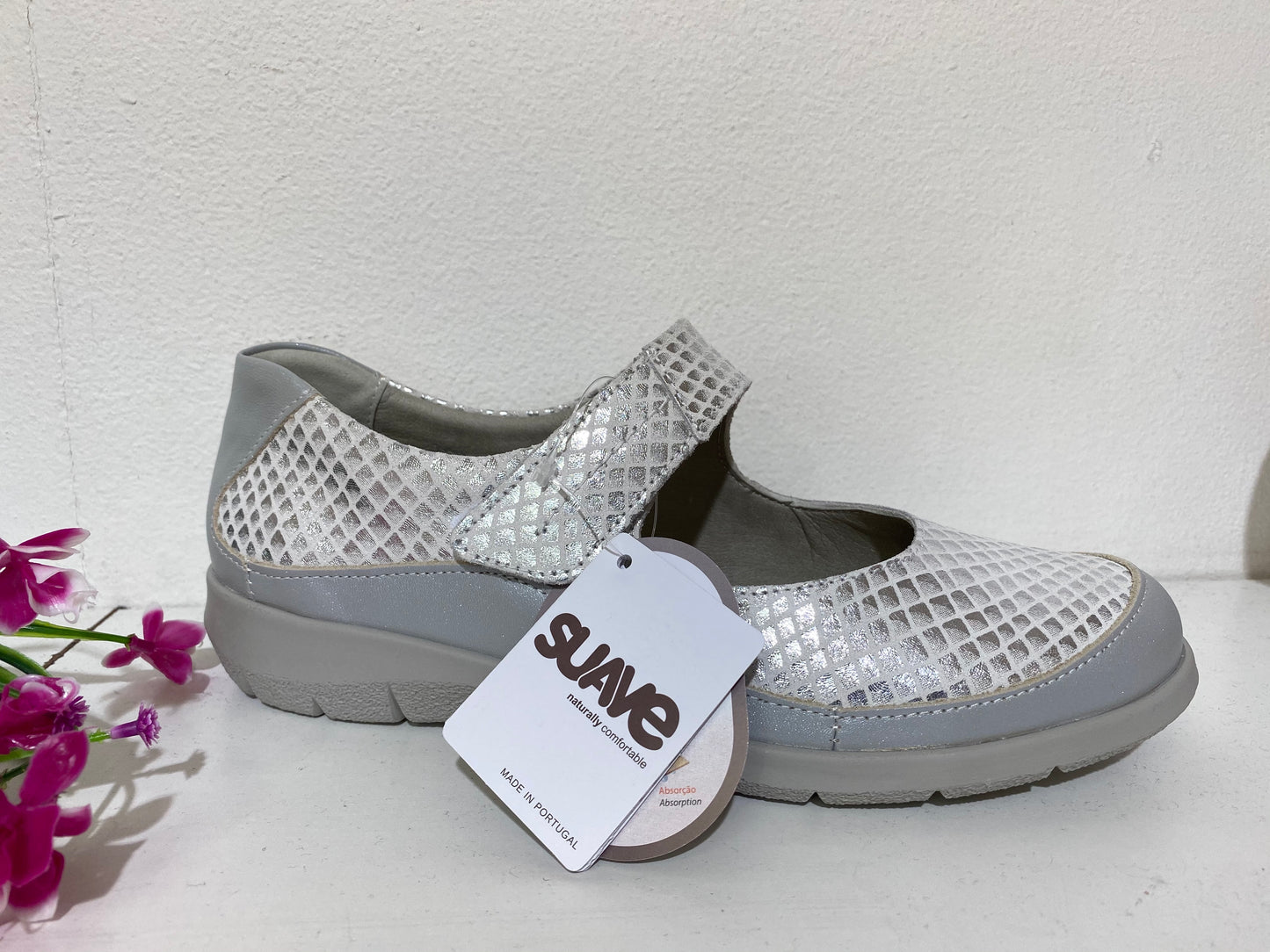 Suave leno velcro strap silver - Kirbys Footwear