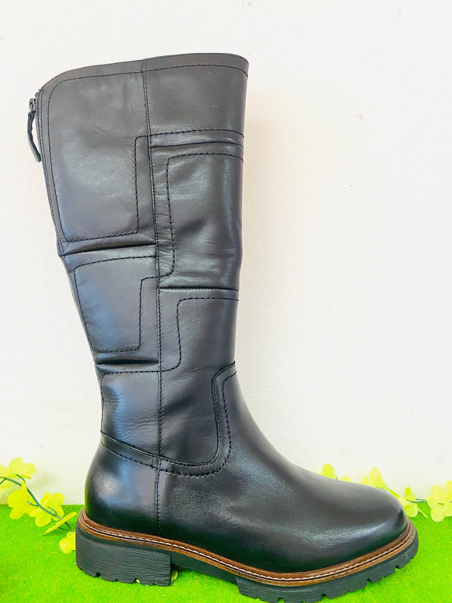 Jana high boot - black leather- adjustable width - Kirbys Footwear Ltd